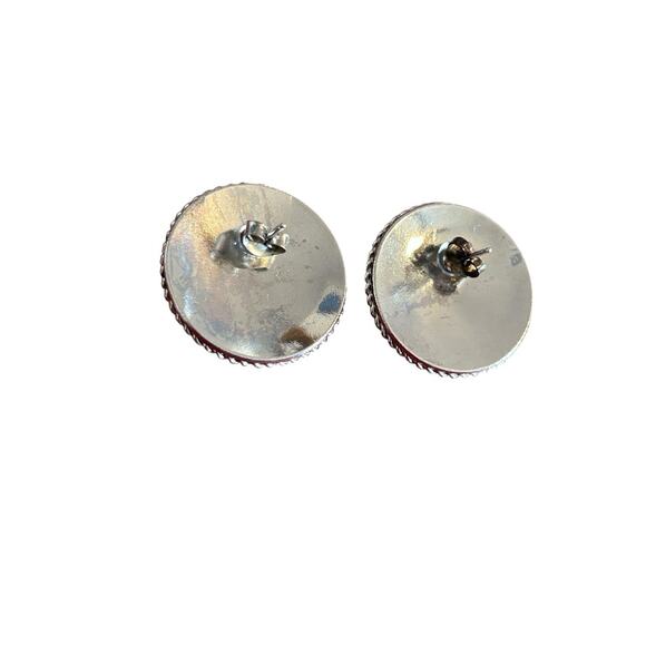 Vintage Montana Silversmiths Floral Round Concho Earrings Red Rhinestone Western - Picture 2 of 8